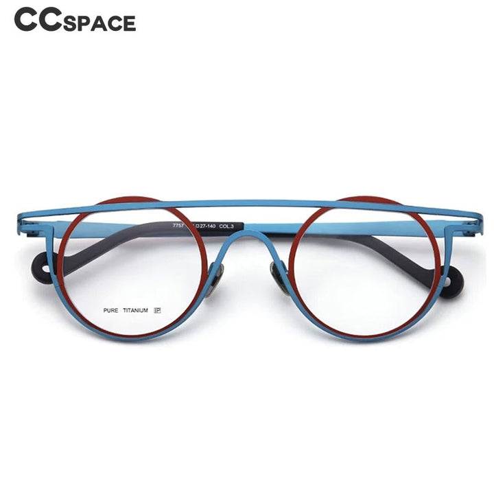 CCspace Unisex Full Rim Round Double Bridge Titanium Eyeglasses 55266 Full Rim CCspace