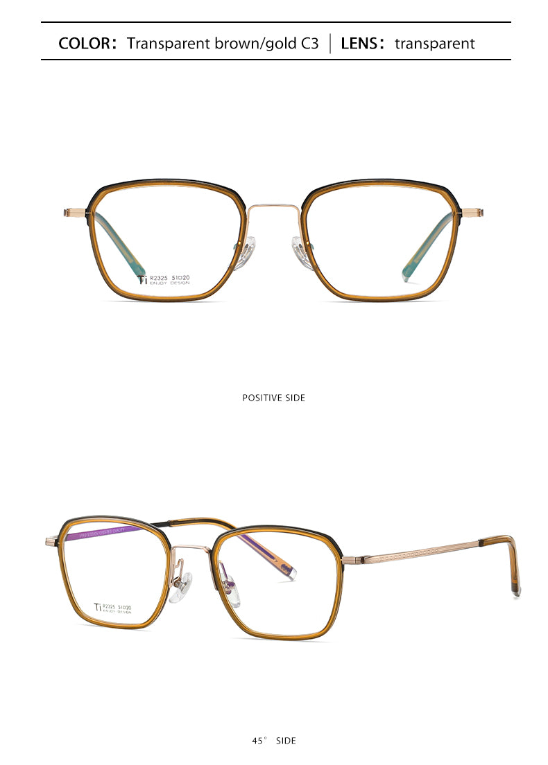 Reven Jate Unisex Full Rim Square Acetate Titanium Frame Eyeglasses R2325 Full Rim Reven Jate