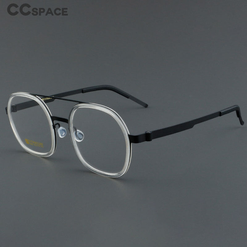 CCspace Women's Full Rim Round Square Double Bridge Titanium Acetate Eyeglasses 55022 Full Rim CCspace