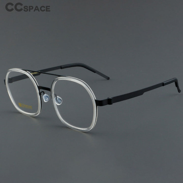 CCspace Women's Full Rim Round Square Double Bridge Titanium Acetate Eyeglasses 55022 Full Rim CCspace
