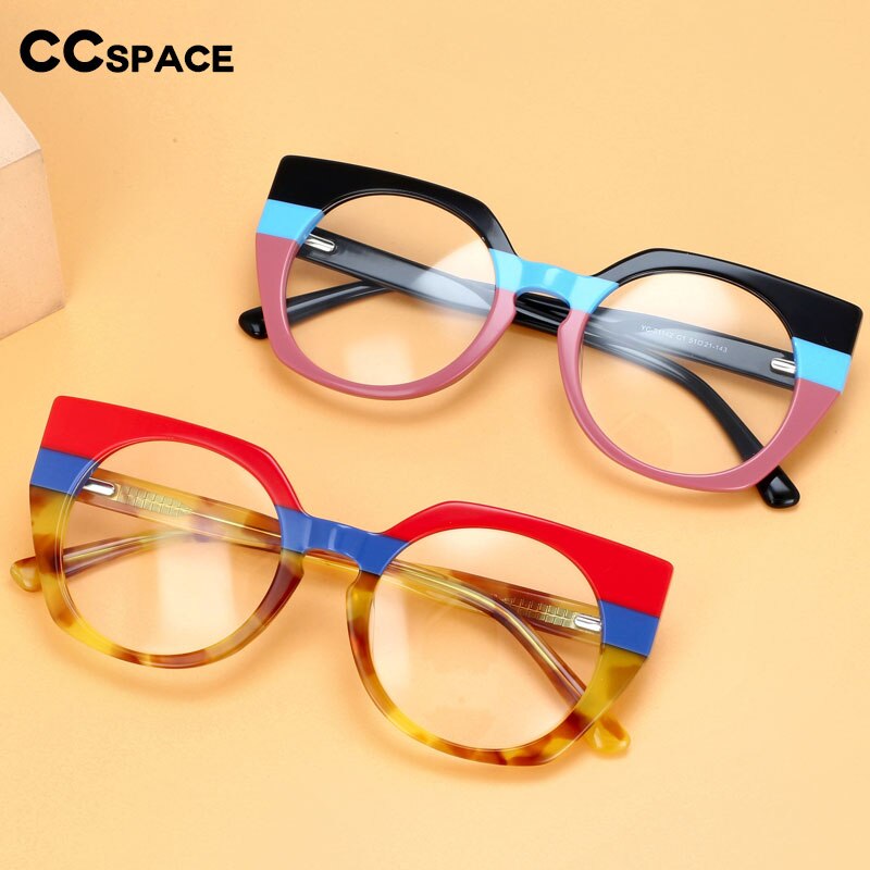 CCspace Unisex Full Rim Round Cat Eye Acetate Eyeglasses 55272 Full Rim CCspace