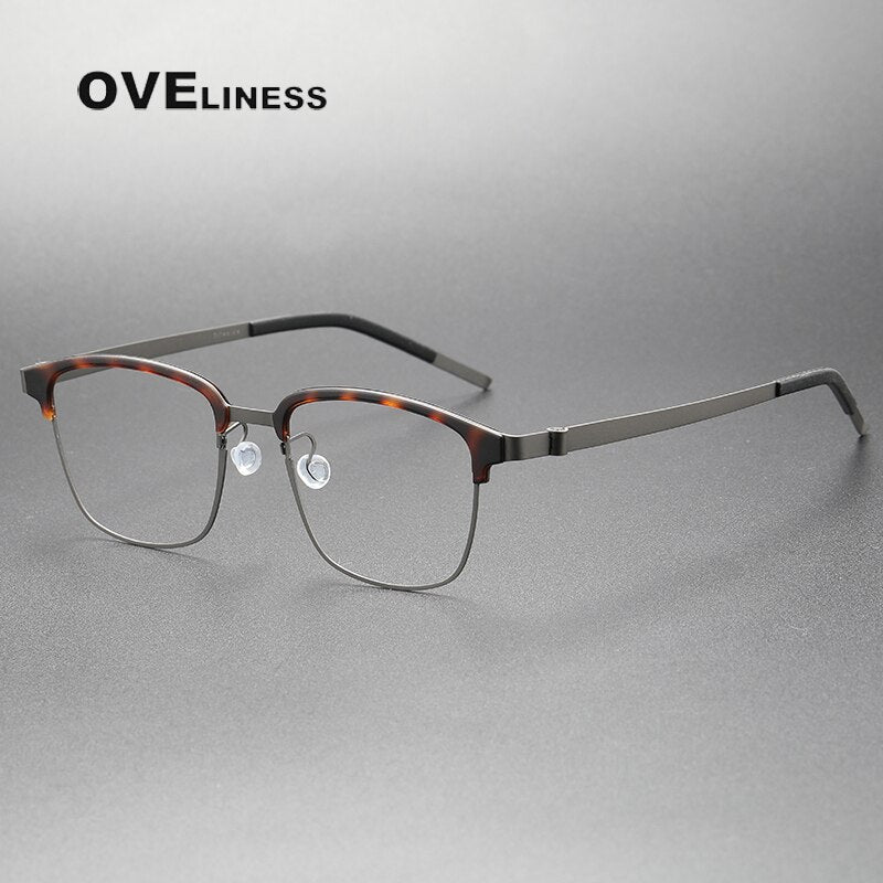 Oveliness Unisex Full Rim Square Screwless Acetate Titanium Eyeglasses 9835 Full Rim Oveliness tortoise gun