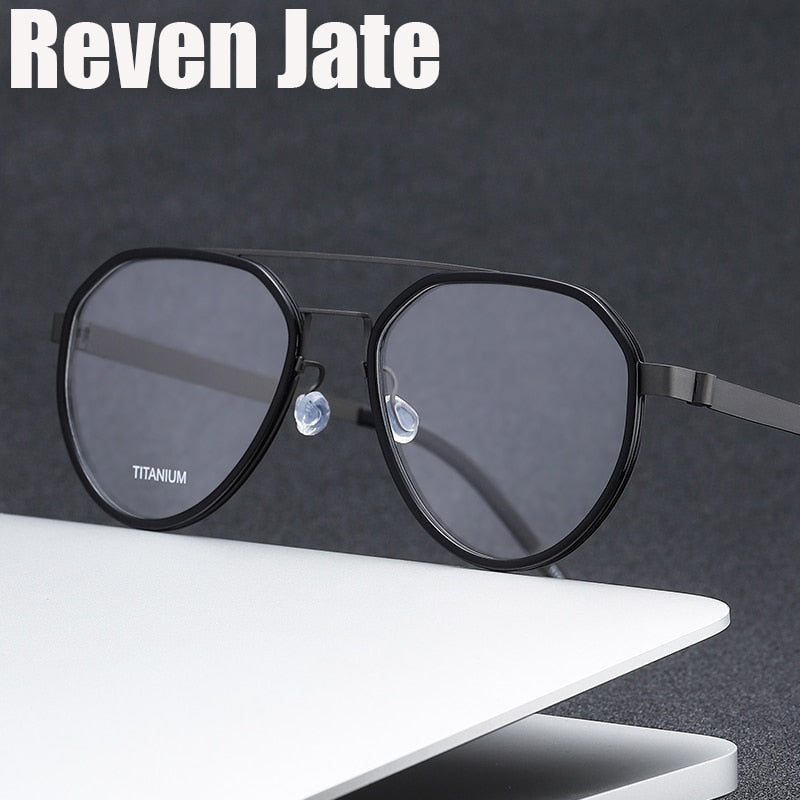 Reven Jate Unisex Full Rim Oval Double Bridge Titanium Acetate Eyeglasses 9745 Full Rim Reven Jate