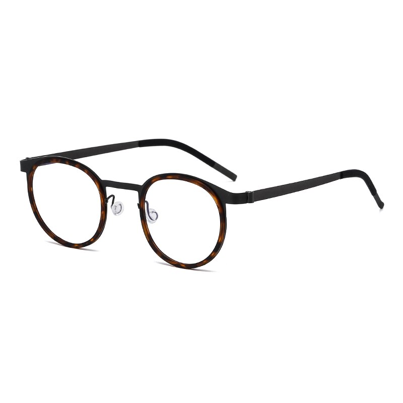 Reven Jate Unisex Full Rim Round Titanium Acetate Eyeglasses 9704 Full Rim Reven Jate leopard