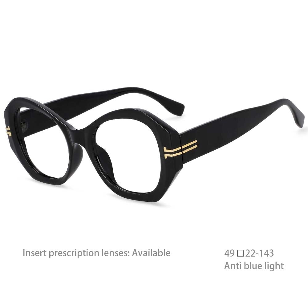 CCspace Unisex Oversized Round Resin Alloy Rivet Frame Eyeglasses 54432 Full Rim CCspace China Black