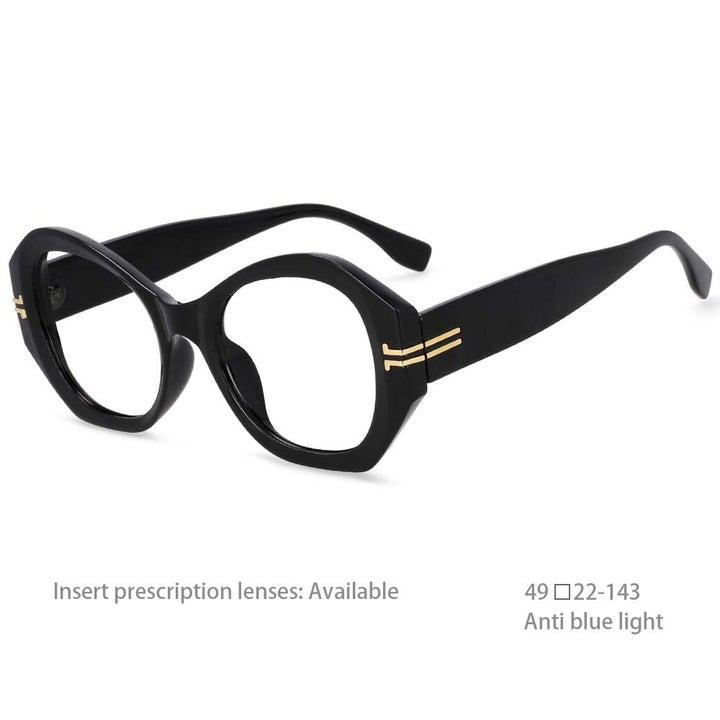 CCspace Unisex Oversized Round Resin Alloy Rivet Frame Eyeglasses 54432 Full Rim CCspace China Black