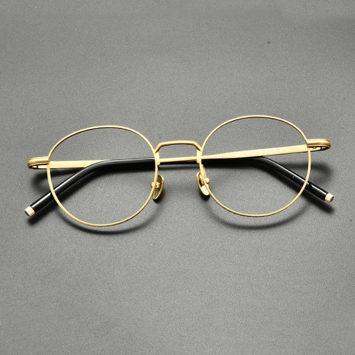 Gatenac Unisex Full Rim Small Round Titanium Eyeglasses Gxyj849 Full Rim Gatenac Gold