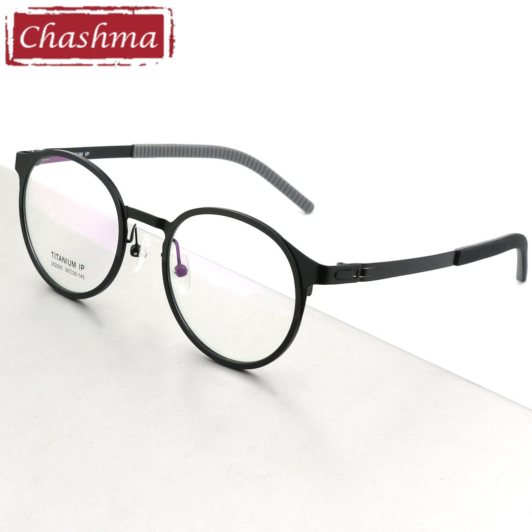 Chashma Ottica Unisex Full Rim Round Square Titanium Eyeglasses 202205 Full Rim Chashma Ottica Black