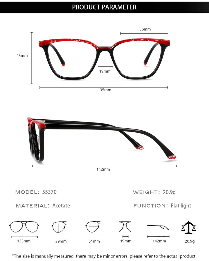 CCspace Unisex Full Rim Square Acetate Eyeglasses 55370 Full Rim CCspace