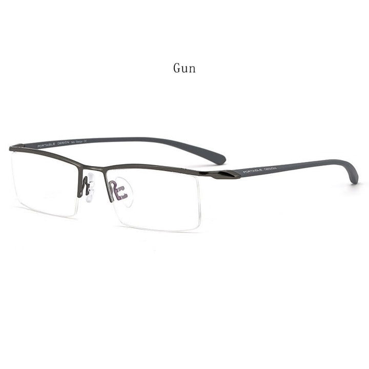 Hdcrafter Men's Semi Rim Square Titanium Eyeglasses P8190 Semi Rim Hdcrafter Eyeglasses Gun