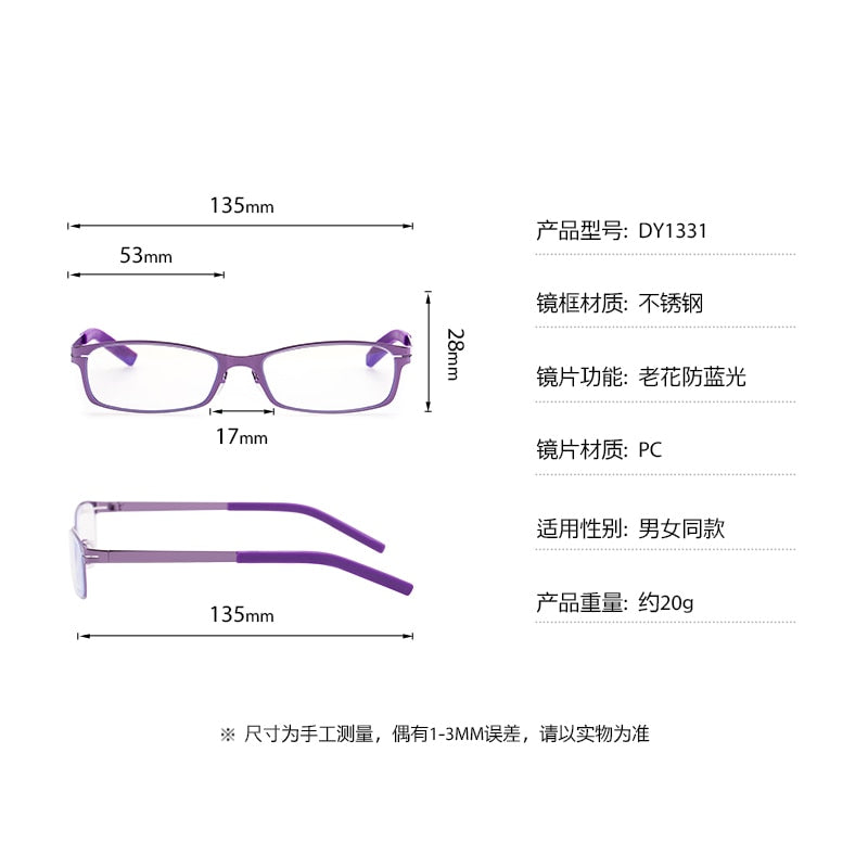 Zirosat Unisex Full Rim Rectangle Alloy Tr 90 Anti Blue Light Reading Glasses Dy1331 Reading Glasses Zirosat