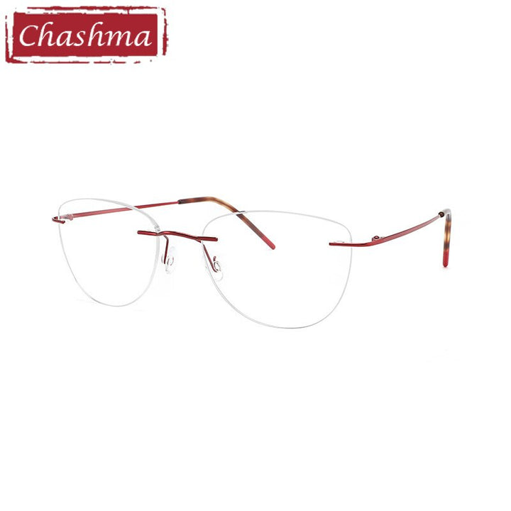 Chashma Ottica Unisex Rimless Square Cat Eye Titanium Eyeglasses 8012 Rimless Chashma Ottica Red