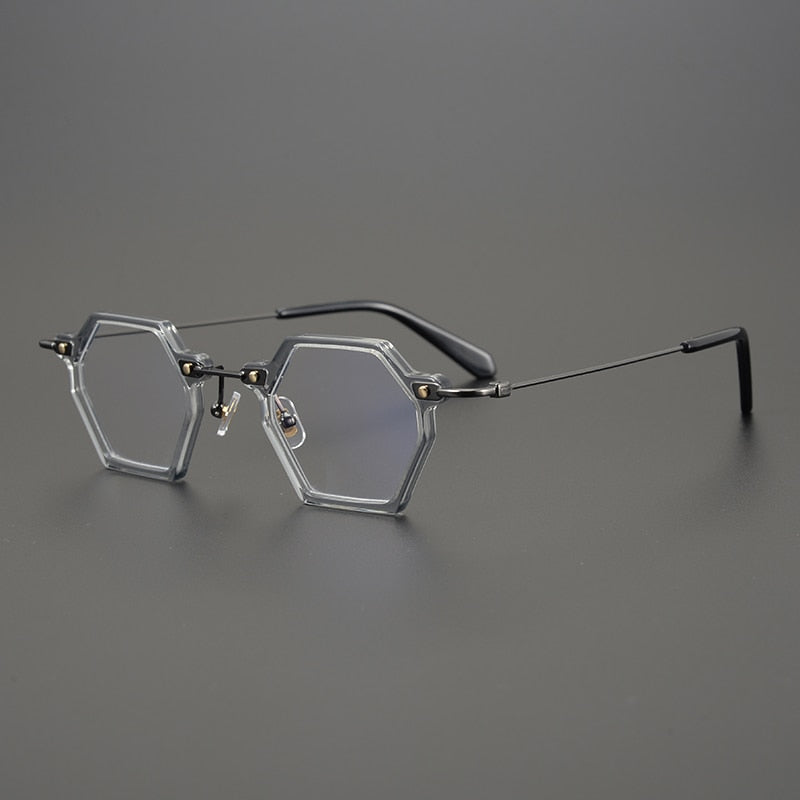 Gatenac Unisex Full Rim Polygonal Square Titanium Acetate Frame Eyeglasses Gxyj754 Full Rim Gatenac