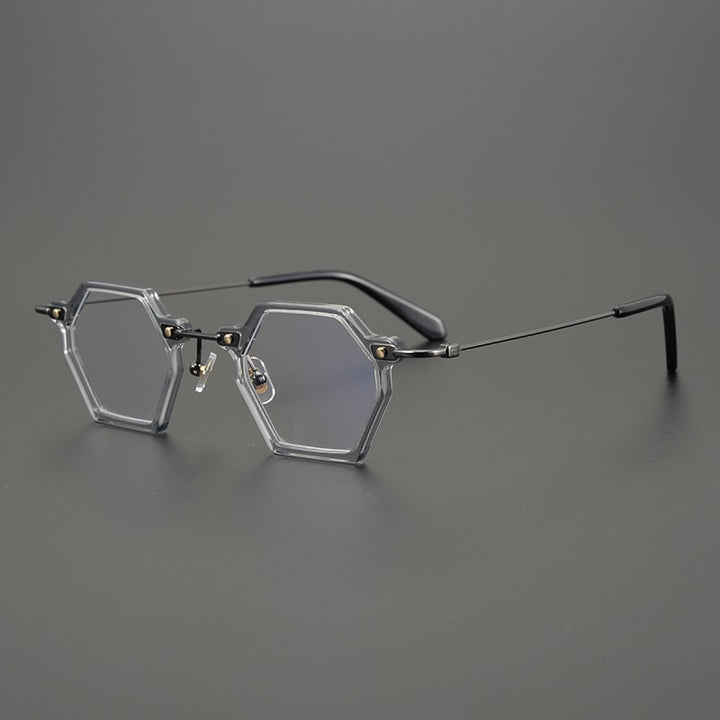 Gatenac Unisex Full Rim Polygonal Square Titanium Acetate Frame Eyeglasses Gxyj754 Full Rim Gatenac