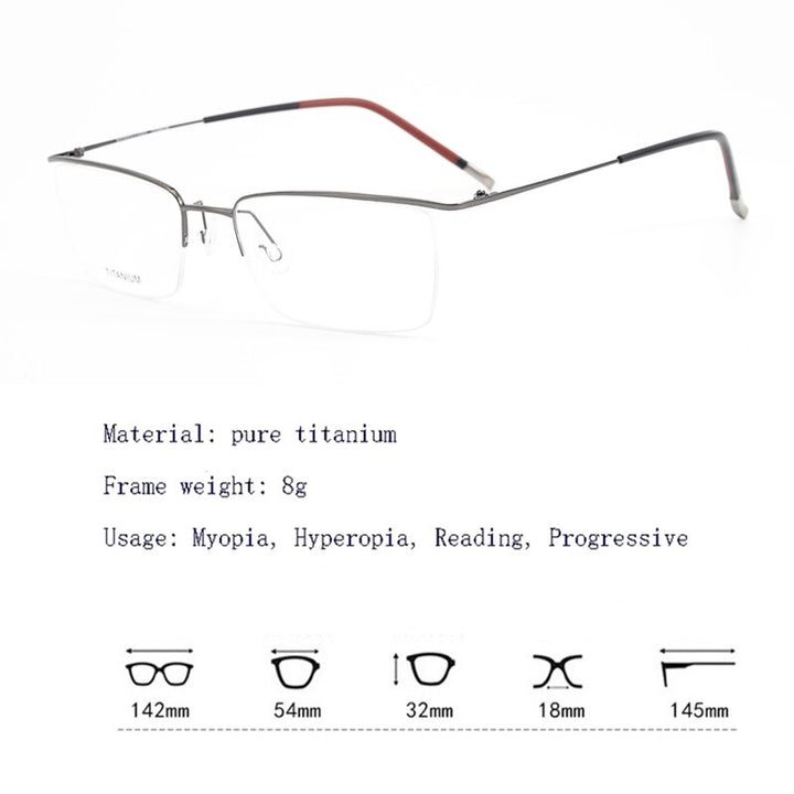 Hdcrafter Men's Semi Rim Square Titanium Eyeglasses 5502 Semi Rim Hdcrafter Eyeglasses
