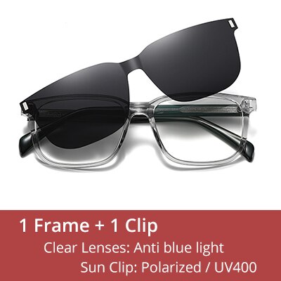Ralferty Men's Full Rim Square Tr 90 Acetate Eyeglasses With Clip On Polarized Sunglasses D7201 With Clip Ons Ralferty C644 Gray China As picture