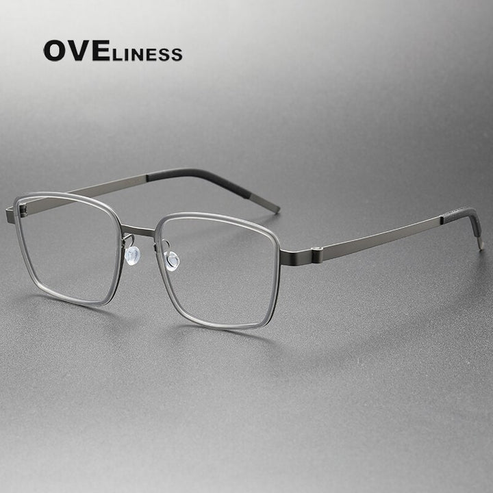 Oveliness Unisex Full Rim Square Screwless Acetate Titanium Eyeglasses 9754 Full Rim Oveliness grey gun