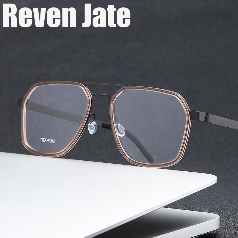 Reven Jate Unisex Full Rim Polygon Double Bridge Titanium Acetate Eyeglasses 9753 Full Rim Reven Jate
