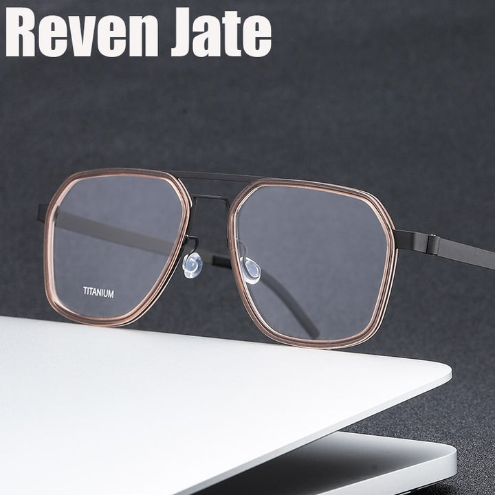 Reven Jate Unisex Full Rim Polygon Double Bridge Titanium Acetate Eyeglasses 9753 Full Rim Reven Jate