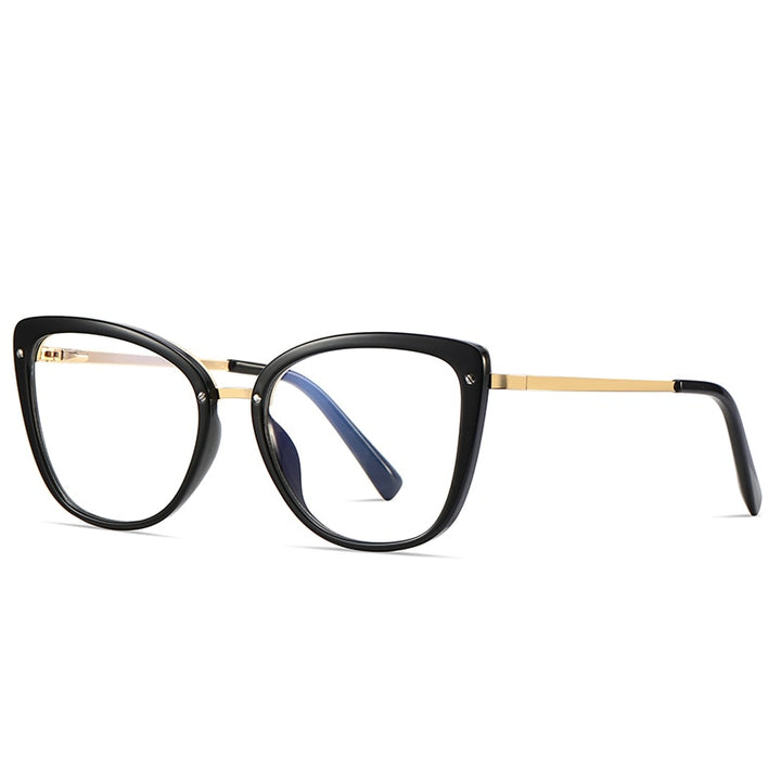 Gmei Women's Full Rim TR 90 Metal Cat Eye Frame Eyeglasses 2076 Full Rim Gmei Optical C1 Black