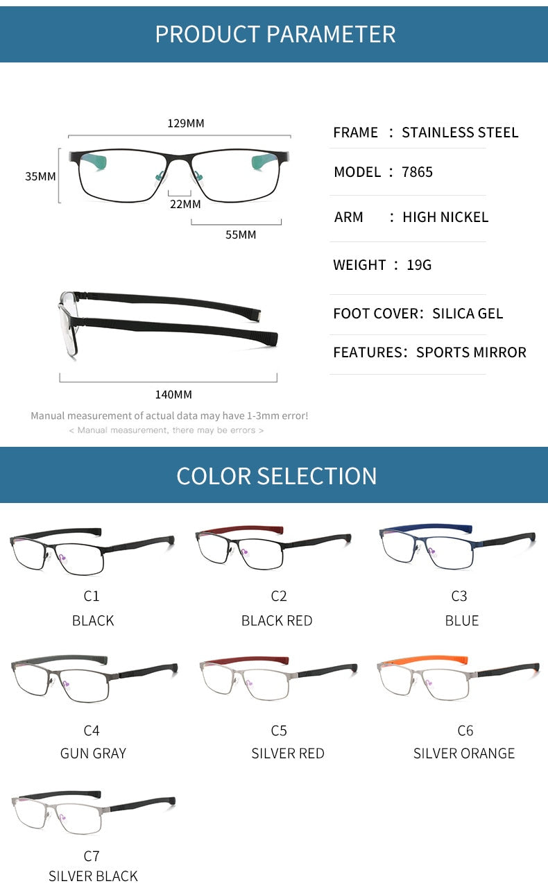 Chashma Ottica Men's Full Rim Square Tr 90 Stainless Steel Alloy Sport Eyeglasses 3076 Sport Eyewear Chashma Ottica   