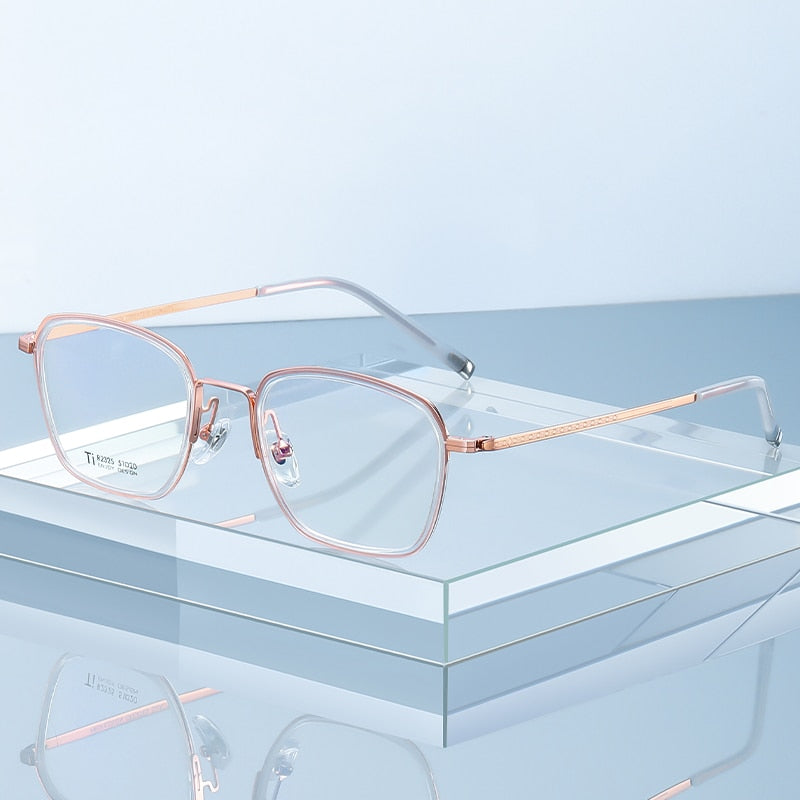 Reven Jate Unisex Full Rim Square Acetate Titanium Frame Eyeglasses R2325 Full Rim Reven Jate