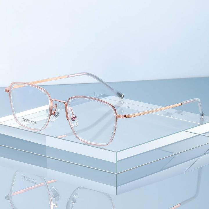 Reven Jate Unisex Full Rim Square Acetate Titanium Frame Eyeglasses R2325 Full Rim Reven Jate