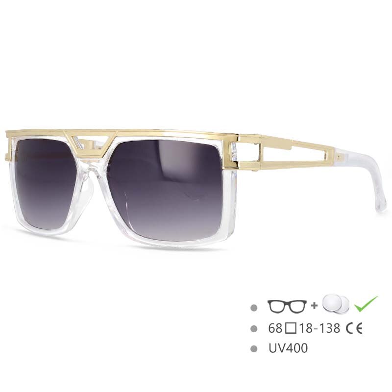 CCspace Men's Full Rim Large Rectangular Double Bridge Acetate Frame Sunglasses 54598 Sunglasses CCspace Sunglasses Gray China 54598