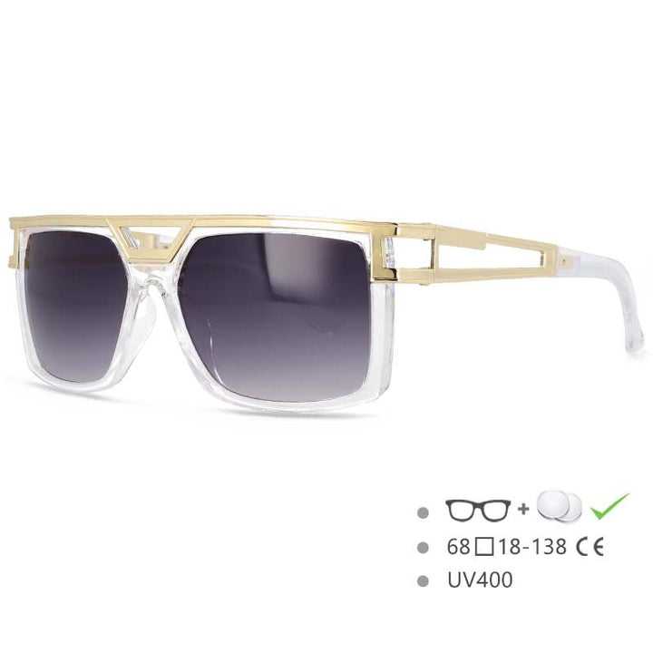 CCspace Men's Full Rim Large Rectangular Double Bridge Acetate Frame Sunglasses 54598 Sunglasses CCspace Sunglasses Gray China 54598