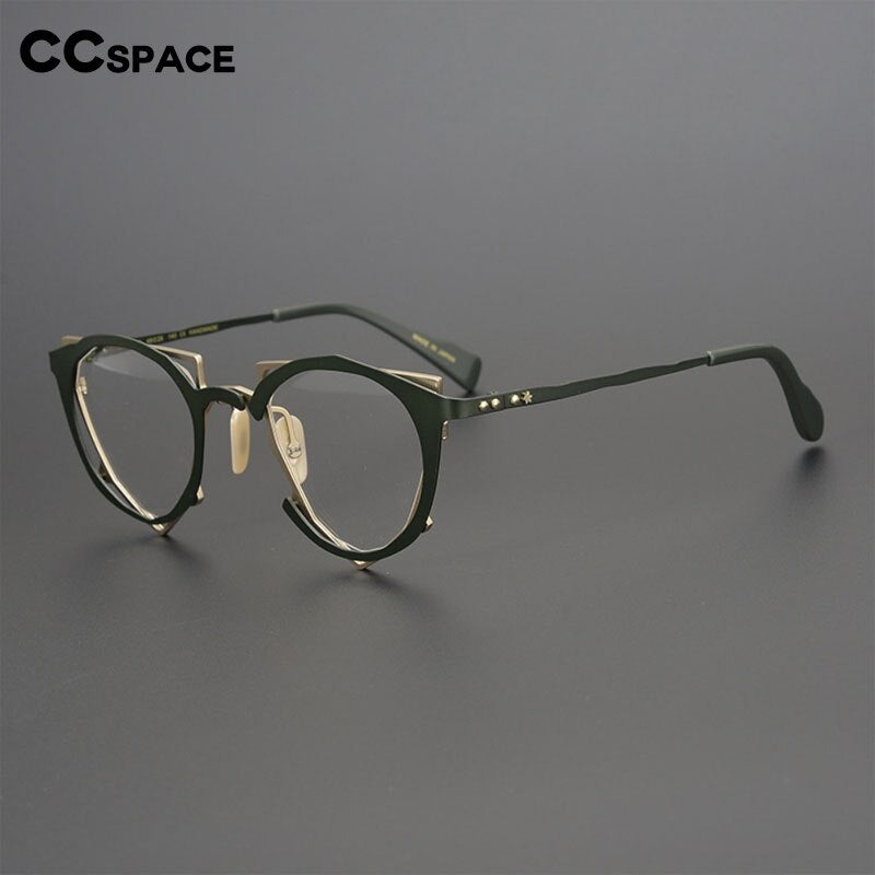 CCspace Unisex Full Rim Irregular Cat Eye Handcrafted Titanium Eyeglasses 55657 Full Rim CCspace