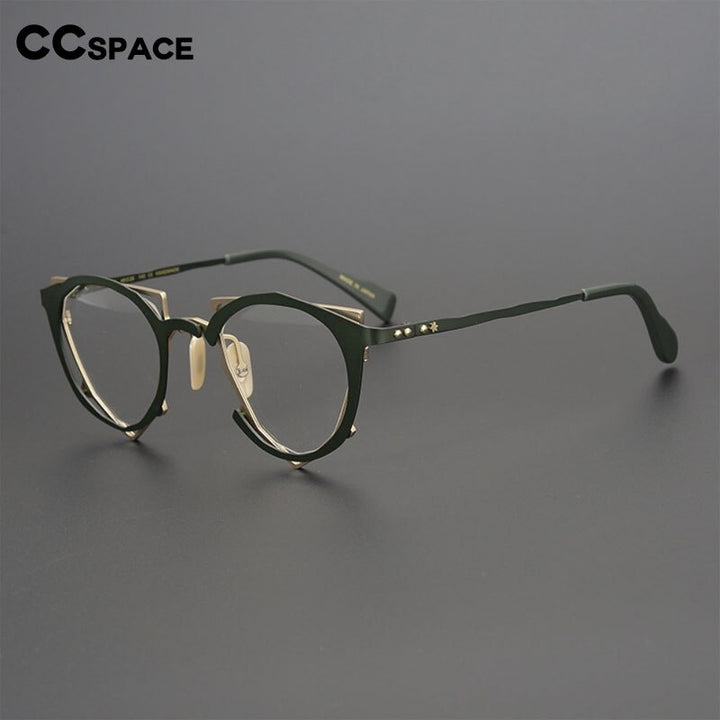 CCspace Unisex Full Rim Irregular Cat Eye Handcrafted Titanium Eyeglasses 55657 Full Rim CCspace