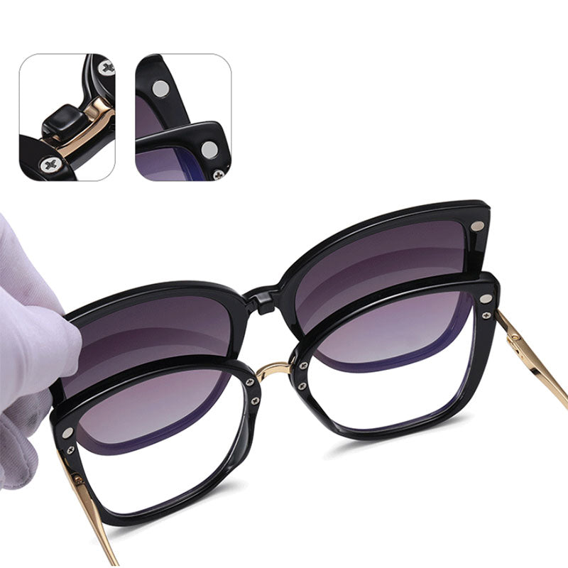 CCspace Unisex Full Rim Cat Eye Tr 90 Titanium Frame Eyeglasses Clip On Sunglasses 53752 With Clip Ons CCspace