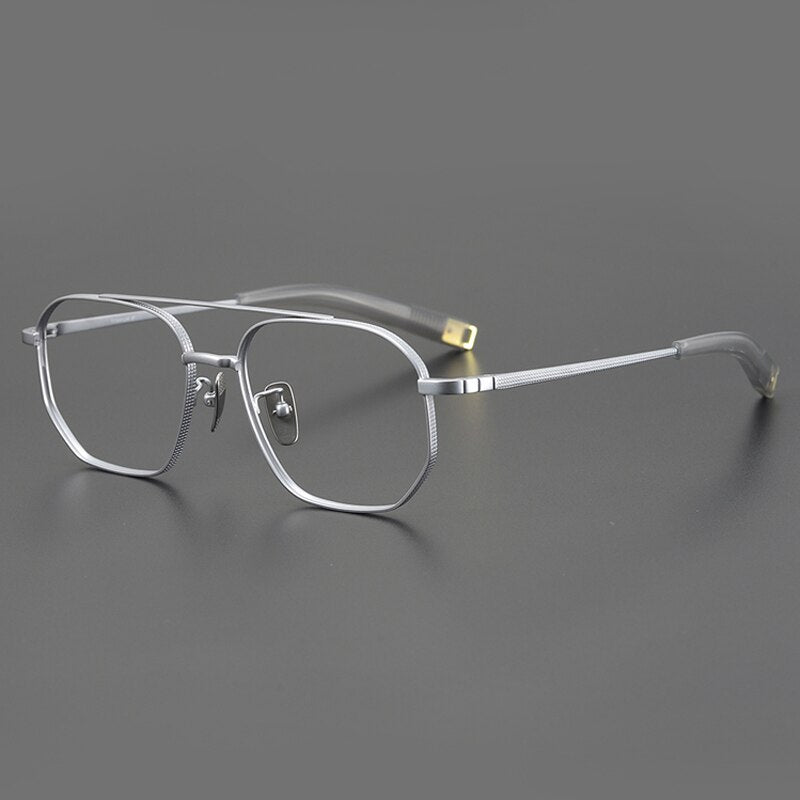 Gatenac Unisex Full Rim Round Square Double Bridge Titanium Eyeglasses Gxyj900 Full Rim Gatenac Silver