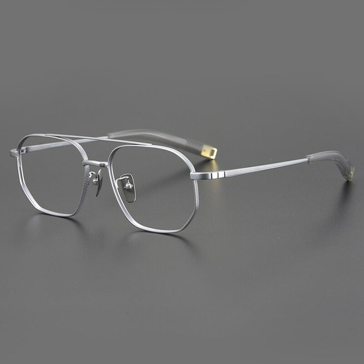 Gatenac Unisex Full Rim Round Square Double Bridge Titanium Eyeglasses Gxyj900 Full Rim Gatenac Silver