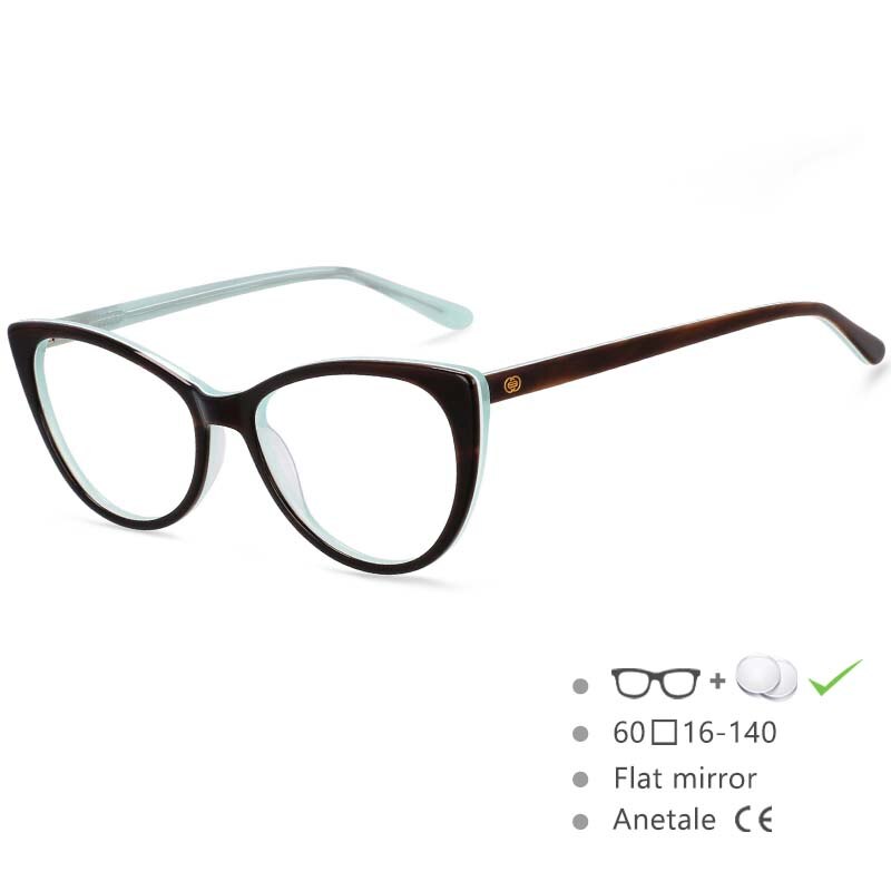 CCspace Women's Full Rim Cat Eye Acetate Frame Eyeglasses 54551 Full Rim CCspace Brown-blue China