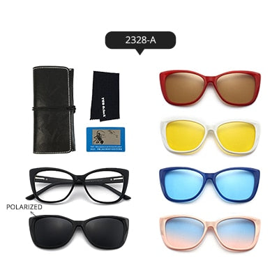 Ralferty Women's Full Rim Square Cat EyeTr 90 Acetate Eyeglasses With Clip On Sunglasses TR2345 With Clip Ons Ralferty 2328-A China As picture