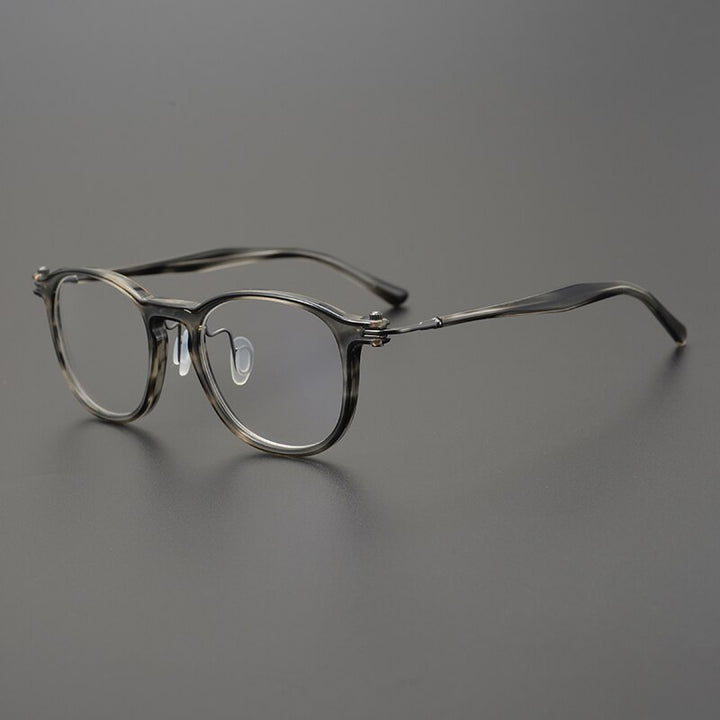Gatenac Unisex Full Rim Round Acetate Titanium Eyeglasses Gxyj826 Full Rim Gatenac Gray