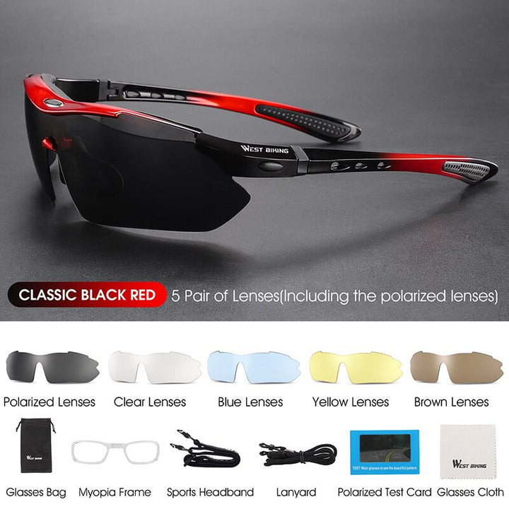 West Biking Unisex Full Rim Rectangle Acetate Polarized Sport Sunglasses YP0703111-135-136 Sunglasses West Biking 142 Red 5Lens China
