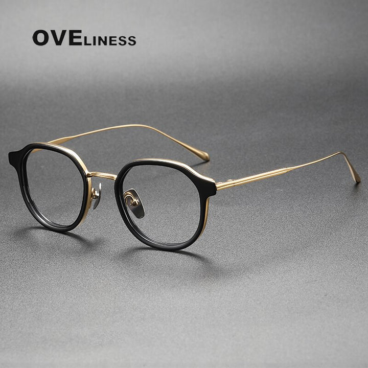 Oveliness Unisex Full Rim Round Acetate Titanium Eyeglasses Tango Full Rim Oveliness black gold