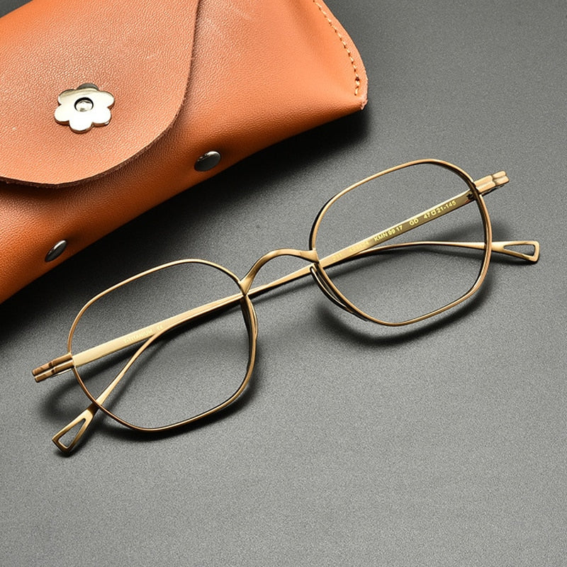 Gatenac Unisex Full Rim Polygon Square Titanium Eyeglasses Gxyj914 Full Rim Gatenac Bronze
