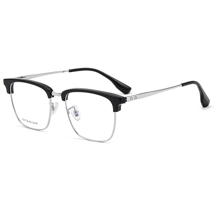 Yimaruili Men's Full Rim Square Acetate Titanium Eyeglasses 8653cmh Full Rim Yimaruili Eyeglasses Black Silver