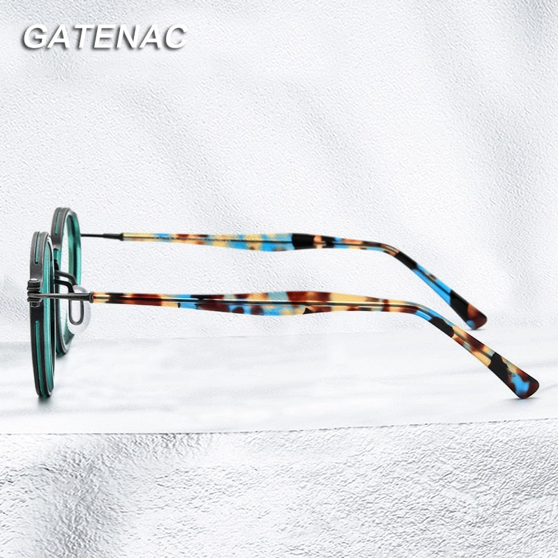 Gatenac Unisex Full Rim Round β Titanium Acetate Frame Eyeglasses Gxyj737 Full Rim Gatenac