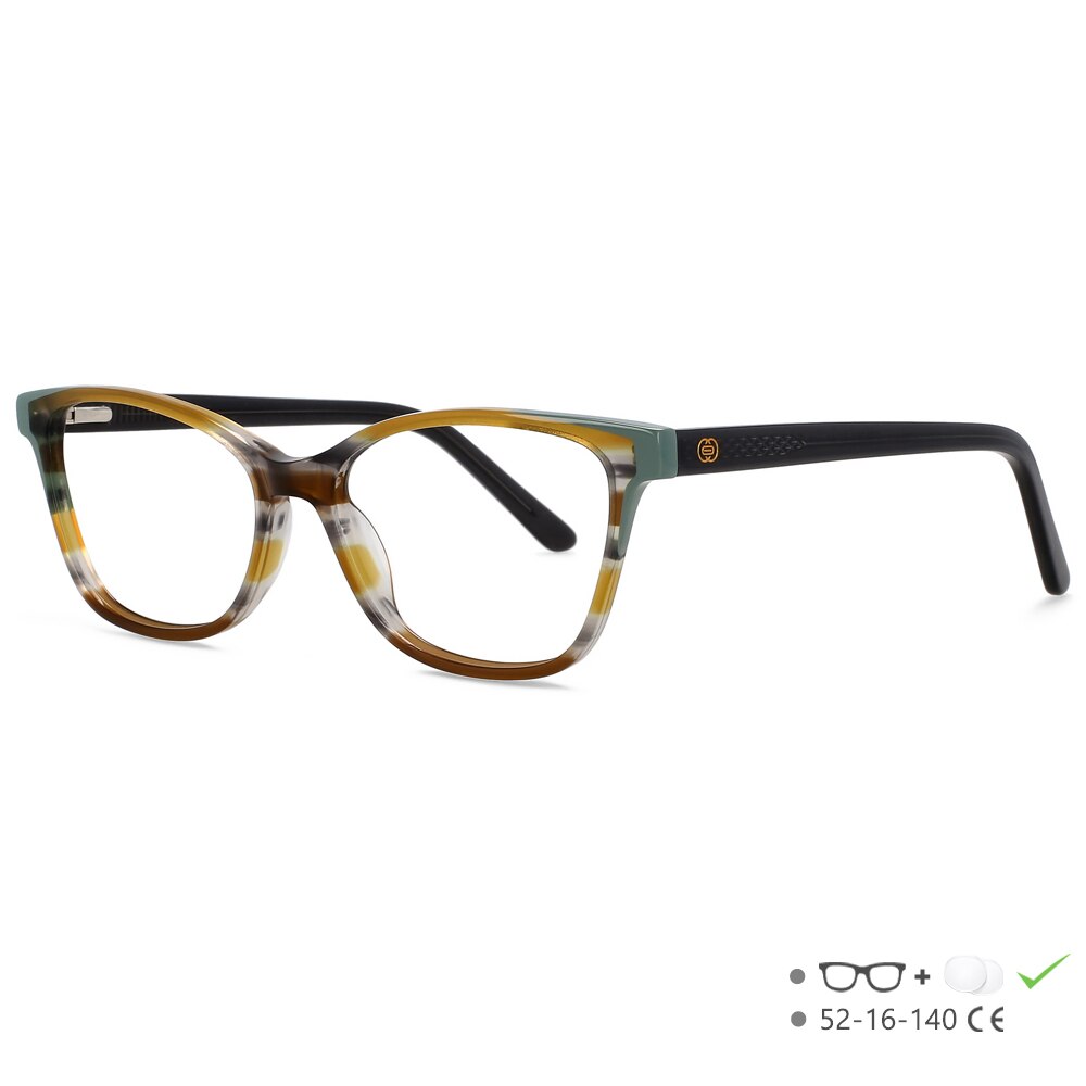 CCspace Unisex Full Rim Square Cat Eye Acetate Eyeglasses 55570 Full Rim CCspace GreenTea China