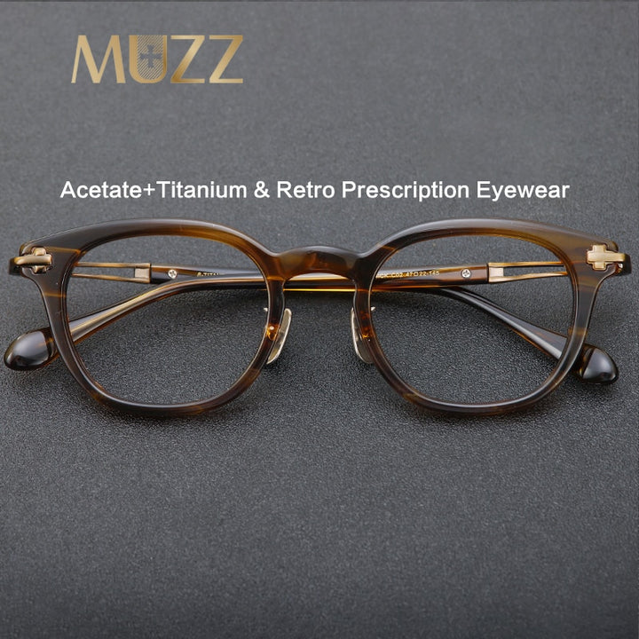 Muzz Men's Full Rim Square Acetate Titanium Eyeglasses Thick Full Rim Muzz