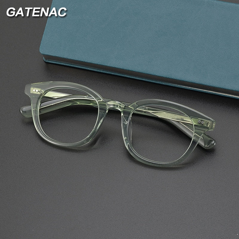Gatenac Unisex Full Rim Round Square Handcrafted  Acetate Eyeglasses Gxyj1028 Full Rim Gatenac