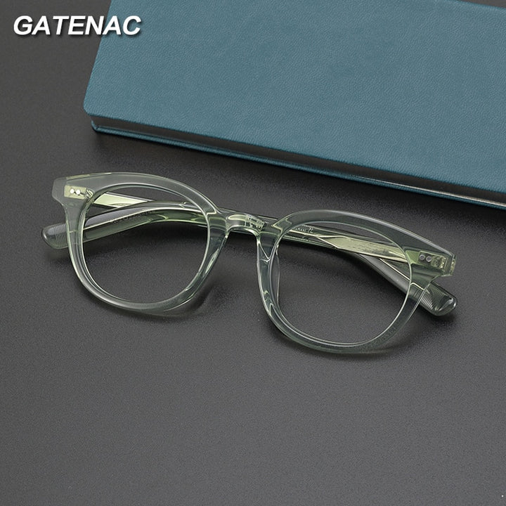 Gatenac Unisex Full Rim Round Square Handcrafted  Acetate Eyeglasses Gxyj1028 Full Rim Gatenac