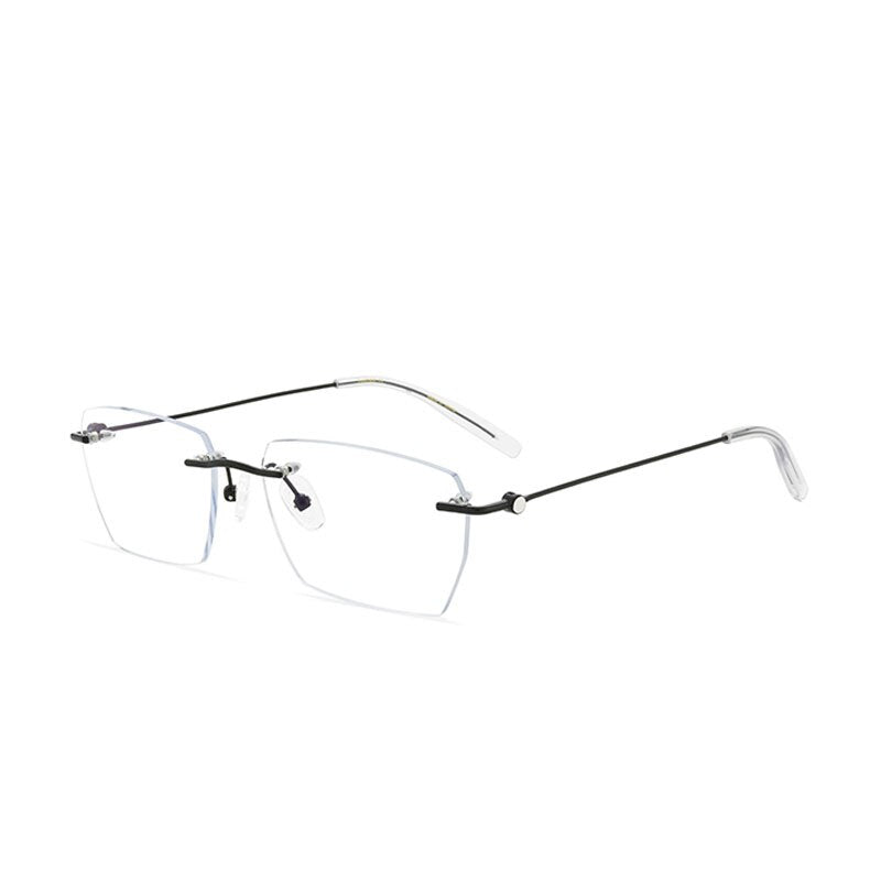 Hdcrafter Unisex Rimless Square Alloy Eyeglasses 0621 Rimless Hdcrafter Eyeglasses Black Frame