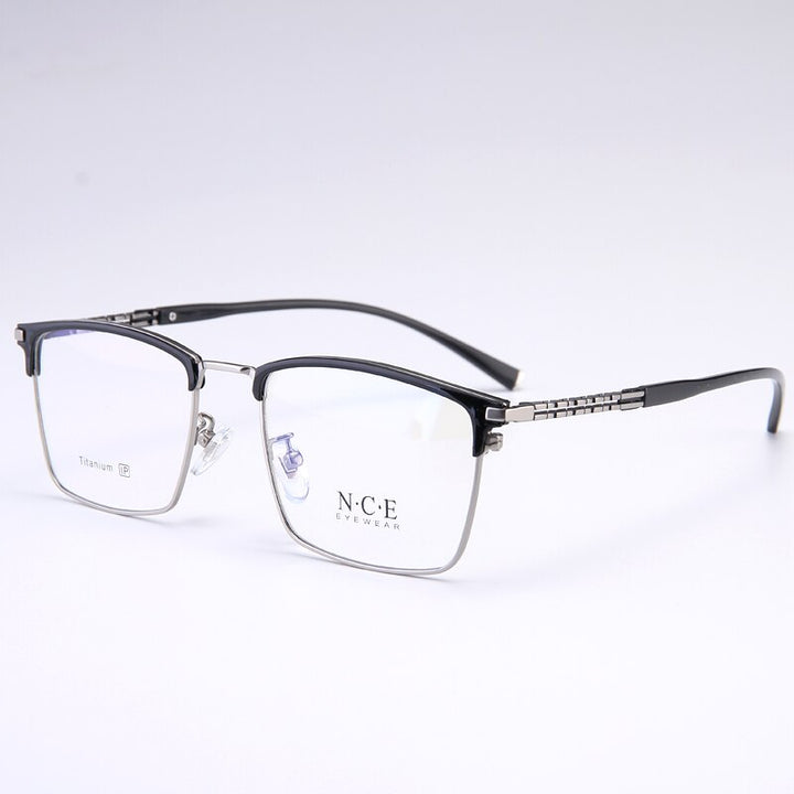 Bclear Men's Full Rim Square Titanium Frame Eyeglasses My8622 Full Rim Bclear black gray  