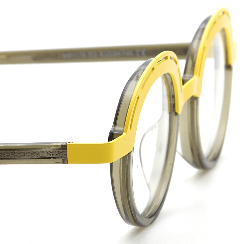 Muzz Unisex Full Rim Irregular Round Acetate Alloy Eyeglasses 1176 Full Rim Muzz