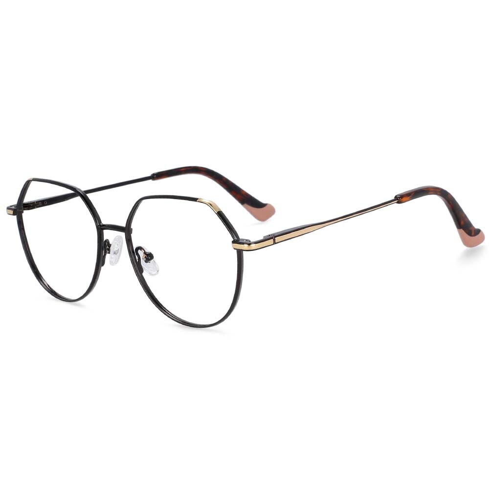 CCspace Unisex Full Rim Polygonal Round Alloy Frame Eyeglasses 54316 Full Rim CCspace China black-gold